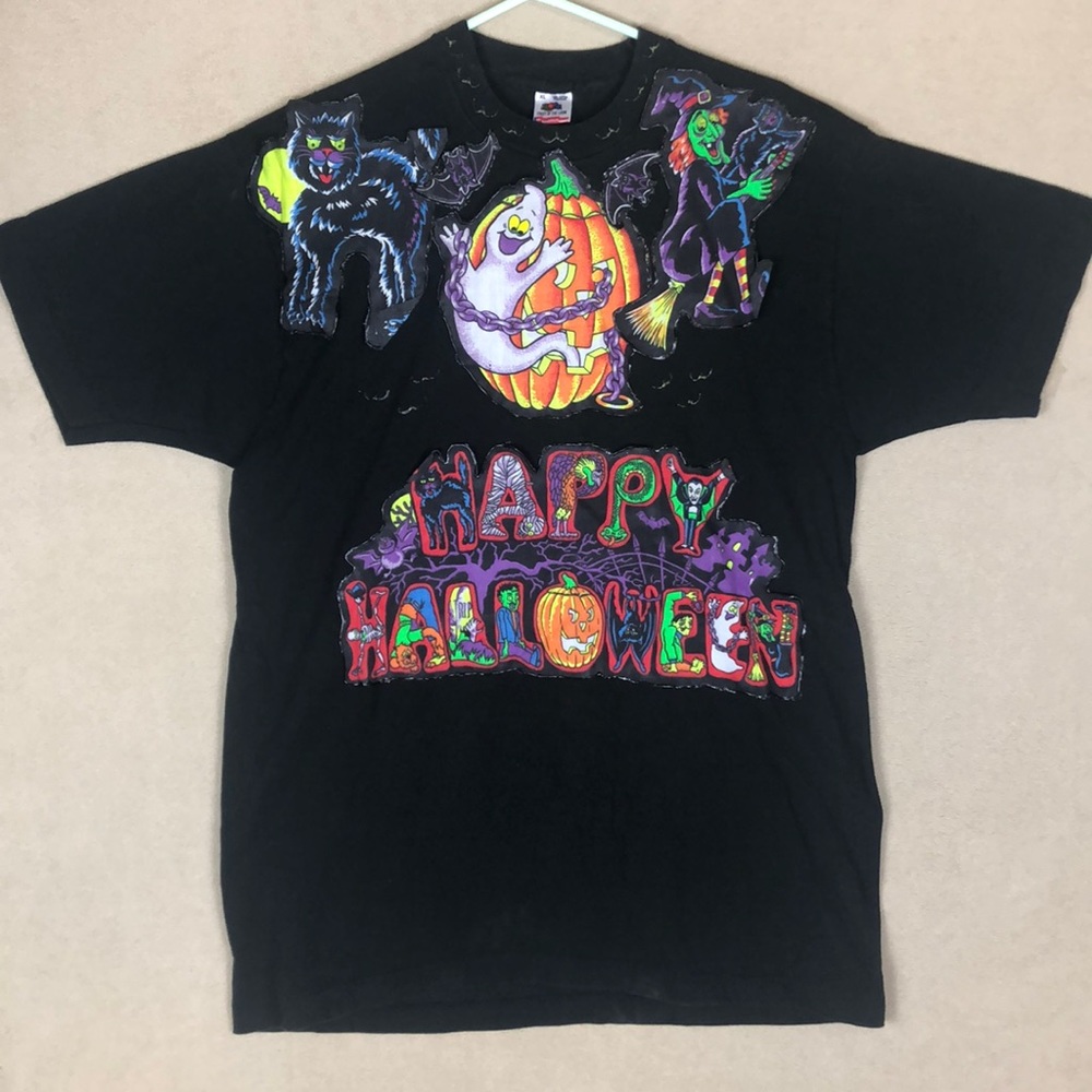 Vintage Fruit of the Loom Single Stitch Halloween Patchwork Short Sleeve Mens XL